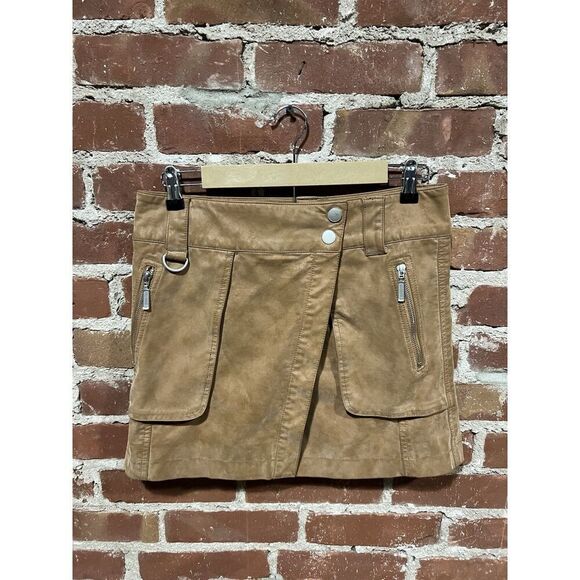 Free People Worked Brown Faux Leather Short skirt Size 4 - Picture 1 of 3